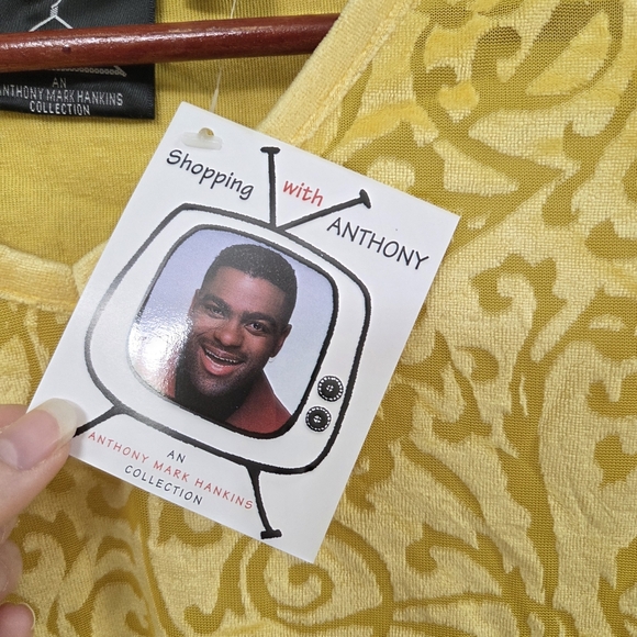 Vintage Anthony Mark Hankins Terry Yellow Gold V Neck Womens Top Size 1X Vibrant - Picture 2 of 11